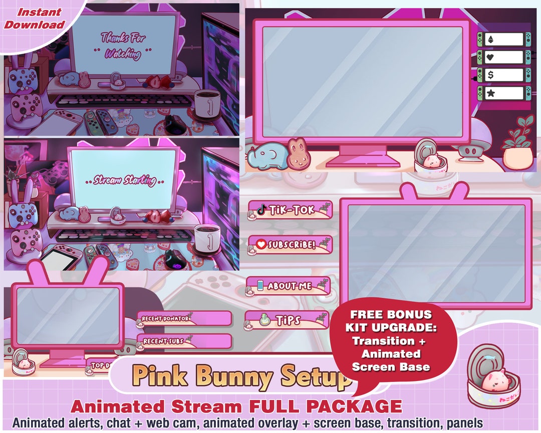 Animated Pinky Bunny Setup Twitch Package, Cute Twitch Overlay ...