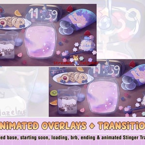 Geanimeerde middernachtmelkdrank dessert twitch-overlays, youtube-stream vooraf gemaakte overlay begint binnenkort brb, eindigt stinger-overgangsoverlay