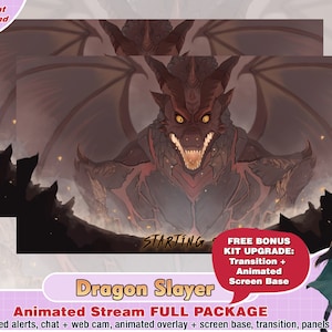 animated dragon slayer twitch package, kawaii twitch overlay, twitch panels, twitch alerts, cute overlays, stream, rpg game, fantasy overlay