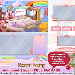 animiertes Süßigkeitsliebhaber-setup-Eiscremesüßes Twitch-Paket, Stream-Twitch-Overlay, Twitch-Panels, Twitch-Alerts, Webcam, Szene, Streamer-Paket