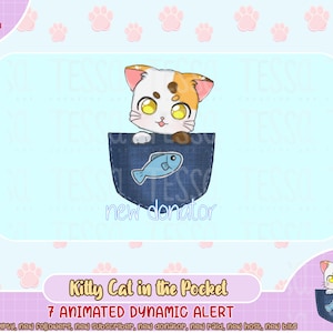animated kitty cat in the pocket twitch alerts, kawaii twitch alerts, twitch followers alert, cute streamer alert, new bits, alert gif mov