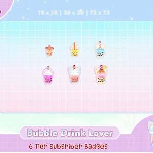 boba bubble drink twitch badges, cute twitch sub badge, twitch sub badges, twitch badges, kawaii sub badges twitch, dessert boba sub badges