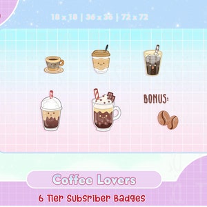 coffee twitch badges, cute twitch sub badge, twitch pink sub badges, twitch badges, kawaii sub badges twitch, dessert sub badges, cute badge