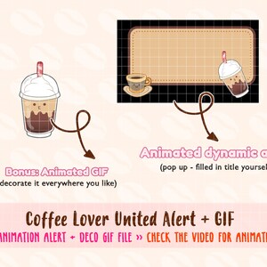 animated coffee lover drink twitch alerts, coffee twitch alerts, twitch followers alert, cute streamer alert, kawaii twitch coffee alerts
