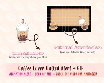 animated coffee lover drink twitch alerts, coffee twitch alerts, twitch followers alert, cute streamer alert, kawaii twitch coffee alerts