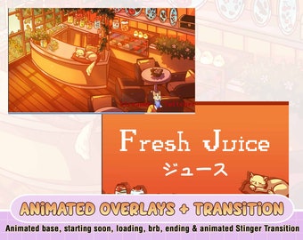 Animated juice drink bar twitch, youtube facebook stream and streamer overlay premade include: brb, ending, starting soon, base, transition