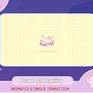animated cute planet cat twitch transition scene, animate stinger, stinger transition, obs, vtuber, streamer transition, animation overlay