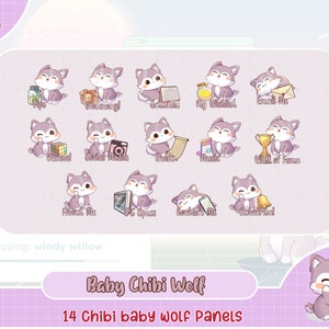 wolf chibi twitch panel, custom panel, boo, kawaii, cute, pastel, aesthetic, best, streaming panel, streamer, twitch panel package, channel