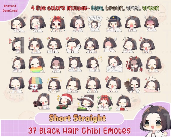 37 Cute Short Straight Black Chibi Twitch Emote Ready For Twitch.