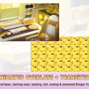 animierte Ente gelb niedliche PC-Einrichtung Twitch Overlay, brb, endend, bald starten, animiertes Twitch vorgefertigt, Youtube Overlays, Stream Übergang