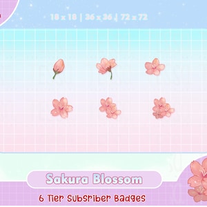 insignias de twitch sakura, linda insignia de twitch sub, insignias de twitch sub, insignias de twitch, kawaii bit cheer, insignia de flor fb, youtube primavera prefabricado
