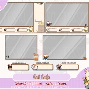 キティ キャット コーヒー カフェ Twitch ライブ カメラ オーバーレイ、Twitch ストリーム スクリーン、Twitch インターミッション カメラ、ウェブカメラ スクリーン、Twitch アラート、かわいい、カワイイ