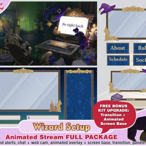 Animated Wizard Magic Witch Package | Twitch Overlay, Panels, Alerts, Webcam, Scenes, Streamer Pack, youtube live overlay, live2d overlay