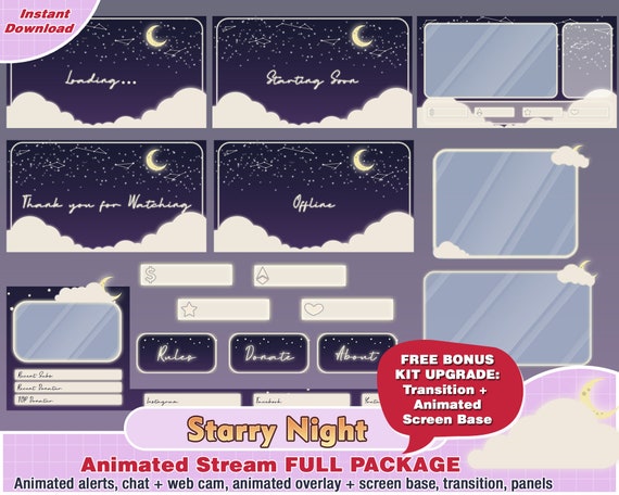 Twitch Overlay Package Starry Night / Panels Pack / Just 