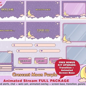 Moon Star twitch package, camera twitch overlay, twitch panels, twitch alerts, cute animated overlays, stream screen, pastel, cute streaming