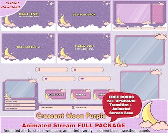 Moon Star twitch package, camera twitch overlay, twitch panels, twitch alerts, cute animated overlays, stream screen, pastel, cute streaming
