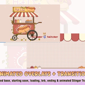 animated cute hot dog food kiosk twitch overlay, brb, ending, starting soon, animated twitch cute premade, youtube gaming, kawaii transition