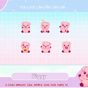 piggy pink twitch emotes, cute twitch emote, discord, hi, sad, angry, hype, love, pat, discord emote, youtube, facebook, kawaii, lindo gordo