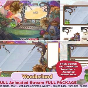 Configurazione PC animata del Paese delle Meraviglie Pacchetto Twitch, sovrapposizione flusso di contrazione, pannelli contrazione, sovrapposizioni live di YouTube, sfondo 2D live, pacchetto streaming