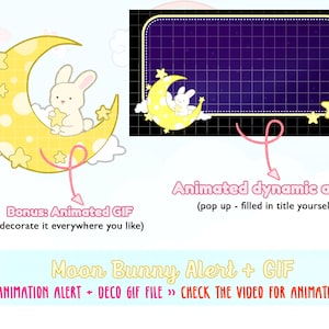 animated moon bunny twitch alerts, bunny twitch alerts, twitch followers alert, cute streamer alert, bunny alert, rabbit pop up stream alert