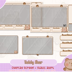teddy bear twitch live camera overlay, bear twitch stream screen, twitch bear overlays, twitch webcam screen, twitch alerts, cute, kawaii