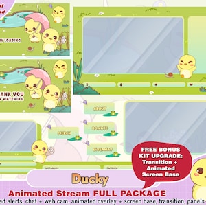 animated duck twitch package, camera twitch overlay, twitch panels, twitch alerts, webcam, scene, discord, yellow, kawaii, cute, facebook