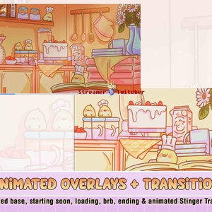 Animierte Backen süße gelbe Bake twitch Overlays, Basis, ab bald, brb, danke, Stinger Übergang für Streamer youtube, facebook