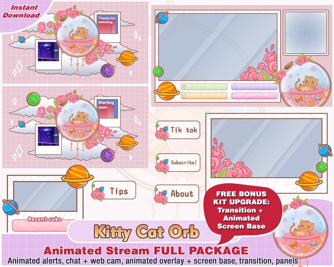 Animated Kitty Cat Orb Galaxy Twitch Package, Cute Twitch Overlay ...