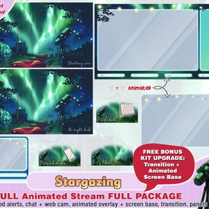 paquete de contracción de estrellas de aurora animadas para observar las estrellas, superposición de contracción acogedora, paneles, alertas, pancarta, superposición de transmisión, paquete de transmisión, noche, vtuber