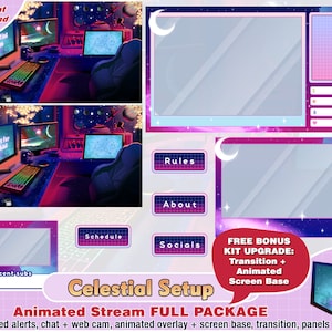 animierter himmlischer Mond Kopfhörer Twitch Paket, Stream Twitch Overlay, Twitch Panels, Twitch Alarme, Webcam, Szene, Streamer Pack