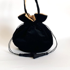 Black velvet drawstring evening bag best sale