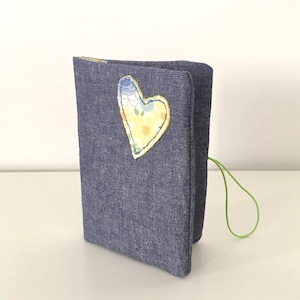 Standard Travel/Passport Holder/Travel organizer/Travel gift/passport sleeve - Denim Blue/ Heart Appliquè/Flowers