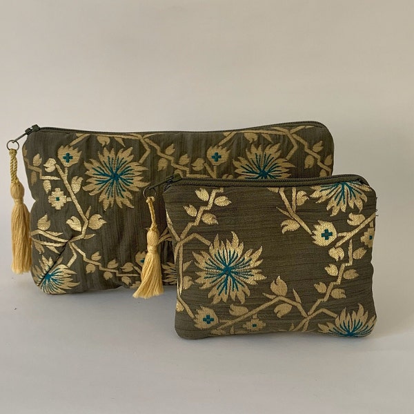 Silky Brocade Zipped Case/Purse/Made in Italy/Travel Essentials/Satin Lining/Purse/Evening Purse/
