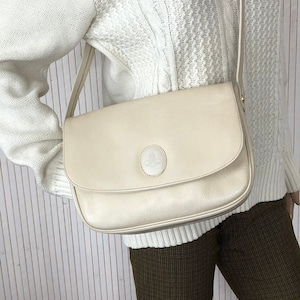 Vintage Bag Woman Leather Bag Cream Bag Pourchet Bag Made in France Women's Shoulder Bag Vintage Minimalist Bag