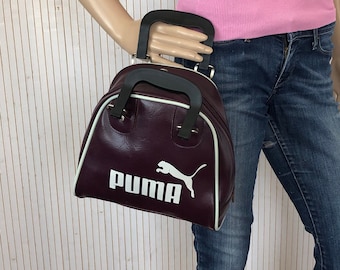 Mini Vintage Puma Bag Burgundy and White Small Bowling Bag
