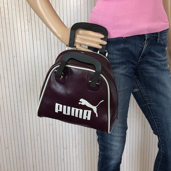 Mini Sac Vintage Puma Bordeaux et blanc Petit sac Bowling Années 90 Sac femme Sport Mini sac à main