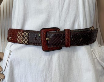 Vintage Decorated Genuine Python Leather Patchwork Belt, Handmade Unisex Belt