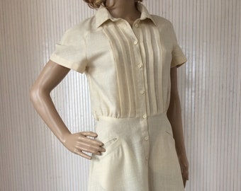 Beige Vintage Dress with Short Sleeves