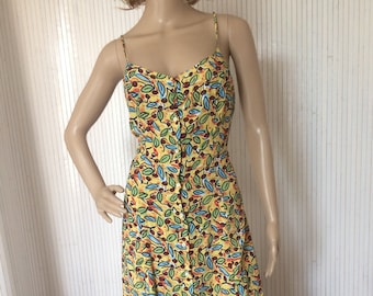 Vintage Dress Woman Summer Dress with Straps Dress Long Dress Yellow Cherry Patterns Dress Slugger Dress