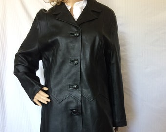 Vintage Leather Coat Women's Black Leather Jacket Minimalist Vintage Leather Coat Women's Black Leather Jacket Minimalist