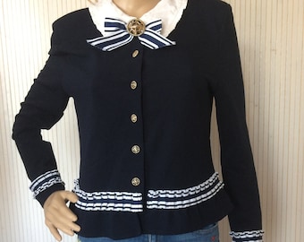 Petite Veste Vintage Femme Veste Marin Veste Made in France Veste bleu marine et blanche Taille M Veste d'été