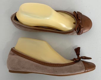 Ballerine Coach vintage in pelle e camoscio beige e marrone, scarpe da donna, taglia 41 o 8,5 B, ballerine in pelle marrone
