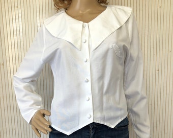 Vintage 70s short sleeve red polka dot white blouse | eBay