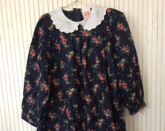 Dress Vintage Child Floral Dress Girl Dress 4 Years Dress Collar Claudine Embroidered Dress Long Sleeves Dress Made in France Winter Dress