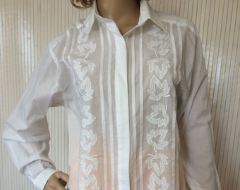 Vintage Women's Shirt Cotton White Long Sleeves Miss Helen