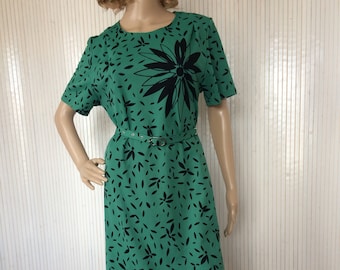 Robe Vintage Femme Années 70 Robe Manches Courtes Robe verte à motif floral