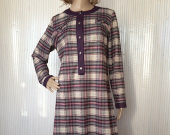 Women's Winter Dress Vintage Dress Violet Checkered Dress Dress Long Sleeves