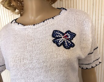 Pull Vintage South Pole Bleu Ombre - Taille M Unisexe En Tricot Blanc