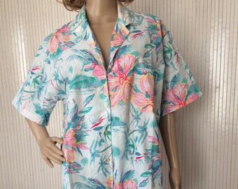 Women's Vintage Hawaiian Shirt XL Oversized Vacation Blouse Struggle's