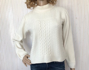 Vintage Ecru Merino Wollpullover Twist DamenPullover Alain